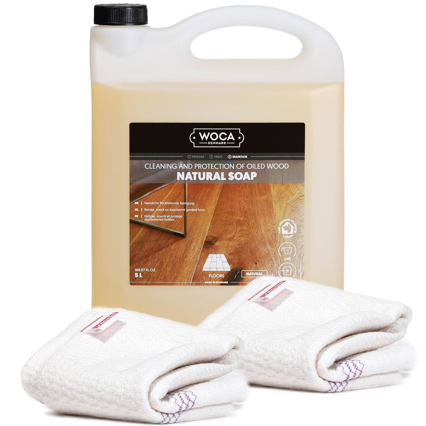 5l Holzbodenseife mit 2 Vileda Tüchern