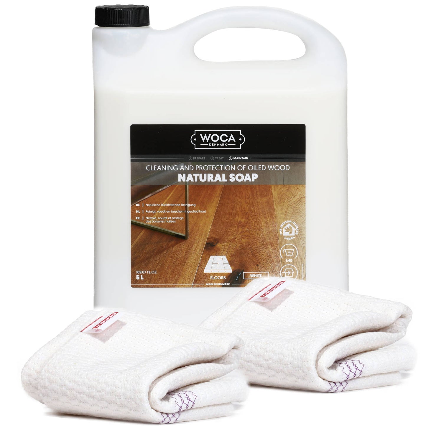 5l Holzbodenseife mit 2 Vileda Tüchern