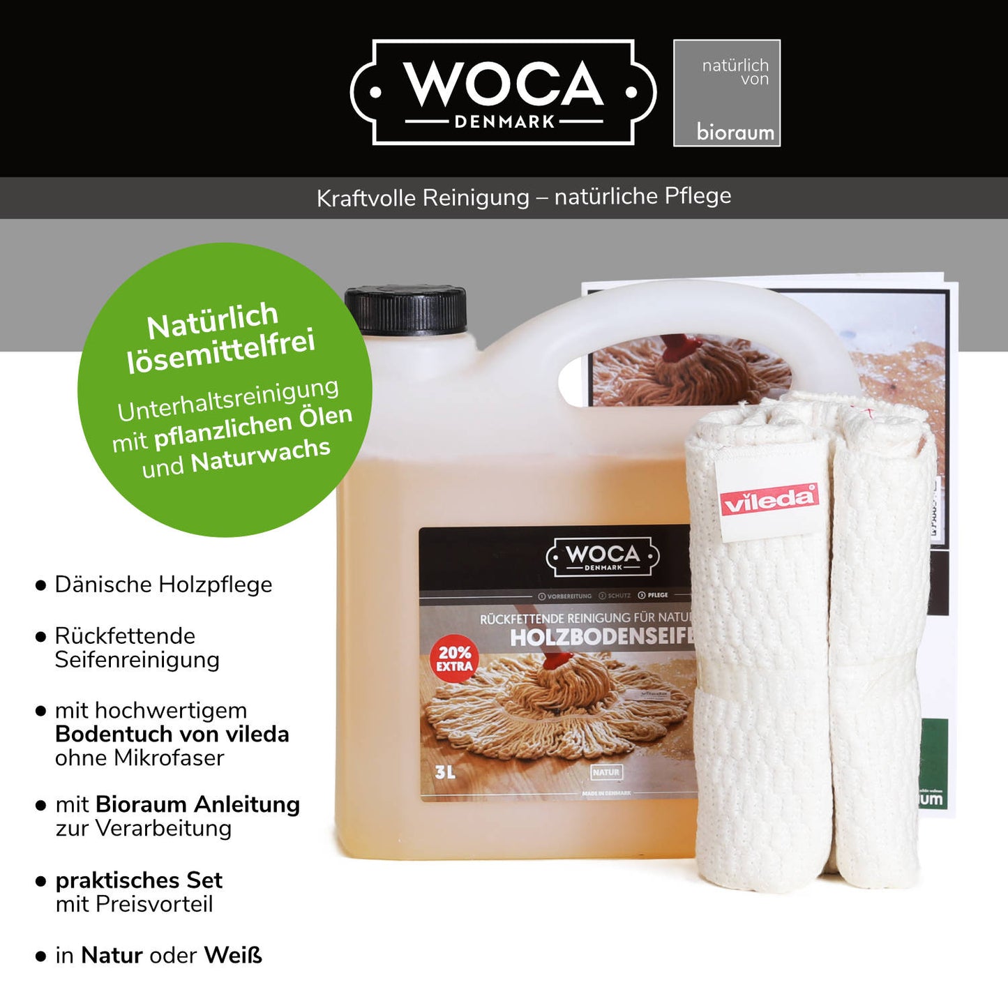 3 Liter Holzbodenseife natur mit Bodentuch
